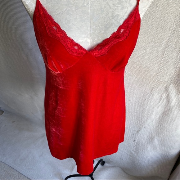 Vintage 90s M/L Velvet Babydoll Slip Dress Red - Picture 5 of 8